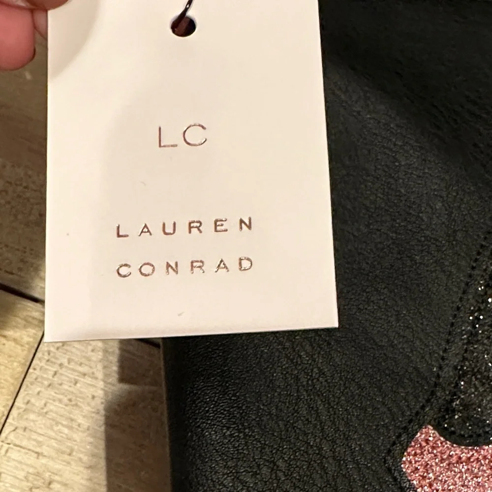 LC Lauren Conrad Penguin Black Clutch Bag with Gold and Pink Accents